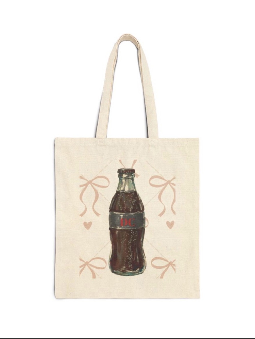 Diet Coke Girly Canvas Tote Bag with Cola Bottle Print - Beige